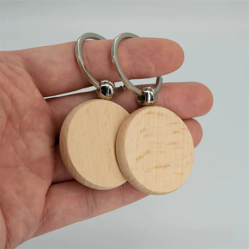 20Pcs Round Wooden Keychain Blank Bulk Wholesale Wood Key Chains Ring