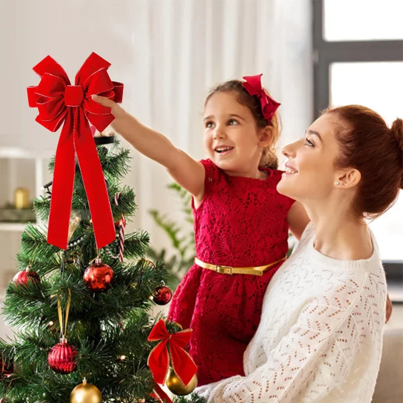 Red Christmas Bows Outdoor Decorations,Large Christmas Tree Topper Bow with Glitter Gold Edge for Xmas Home Front Door Decor