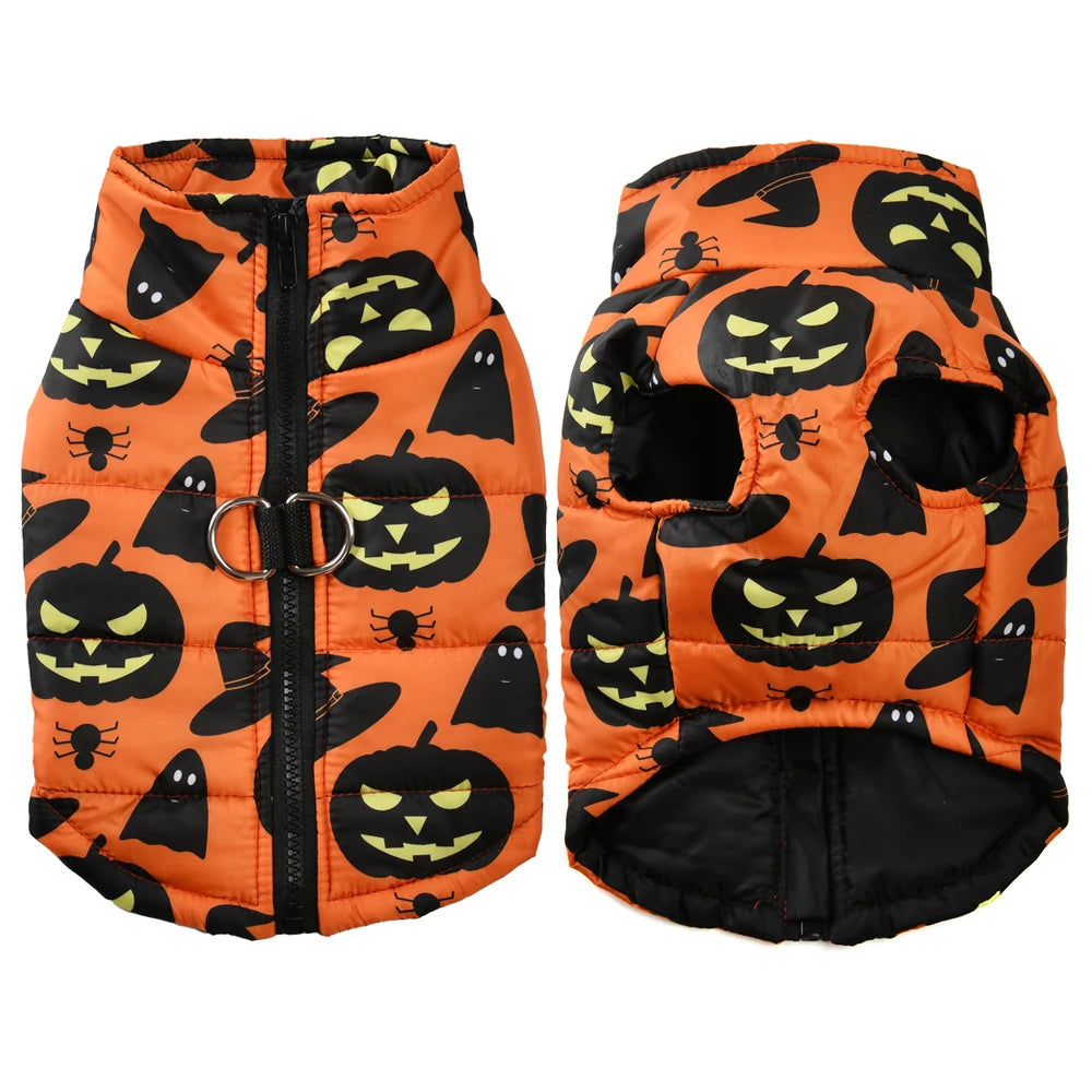 Winter Warm Puppy Clothes Halloween Print Pet Waterproof Jacket Coat For Small Dogs Cats Pumpkin Party Yorkies Costumes Outfits