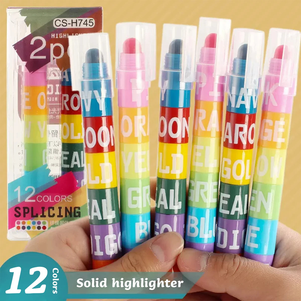 12 Color Splicing Solid Highlighter Multi-color Pen Graffiti Pen Key Line Marker Pen School Office Supplies Stationery