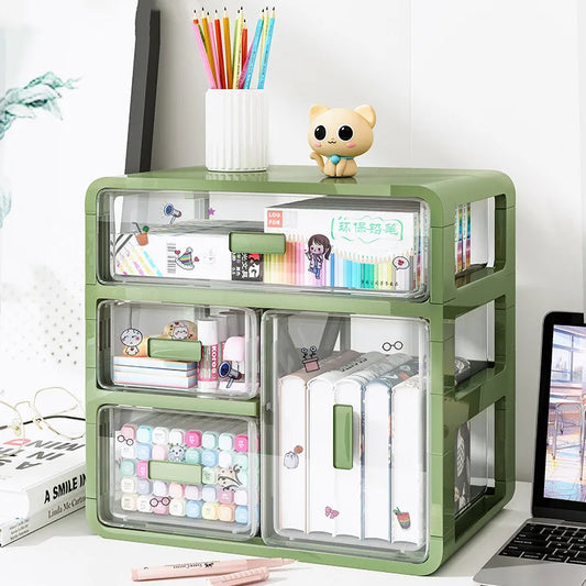 4Layers Office Desktop Green Clear Documents Stationery Storage Box Home Bedroom Girls Skin Care Jewelrys Sundry Organizer Rack