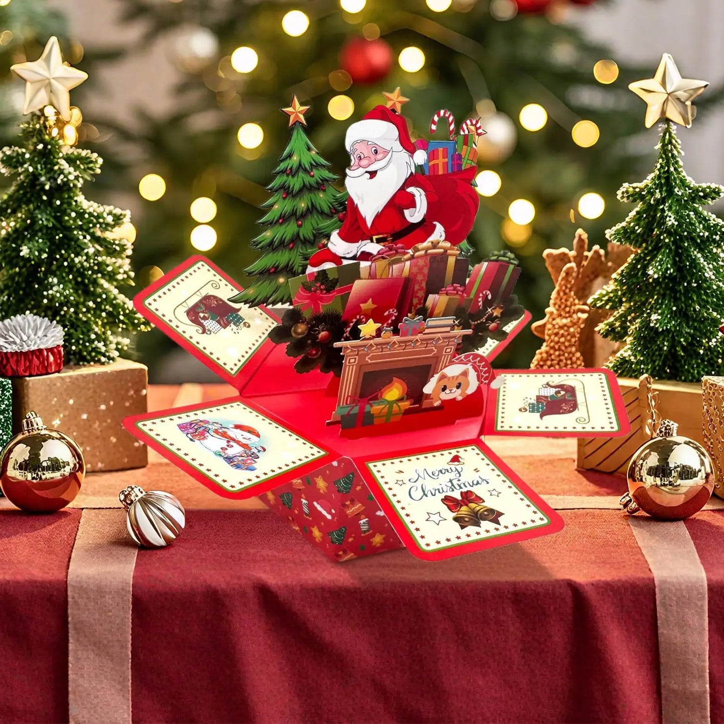 3D Pop-Up Christmas Cards Santa Design Hexagonal Holiday Ornaments with Envelopes for Home, Party, Wedding Decoration