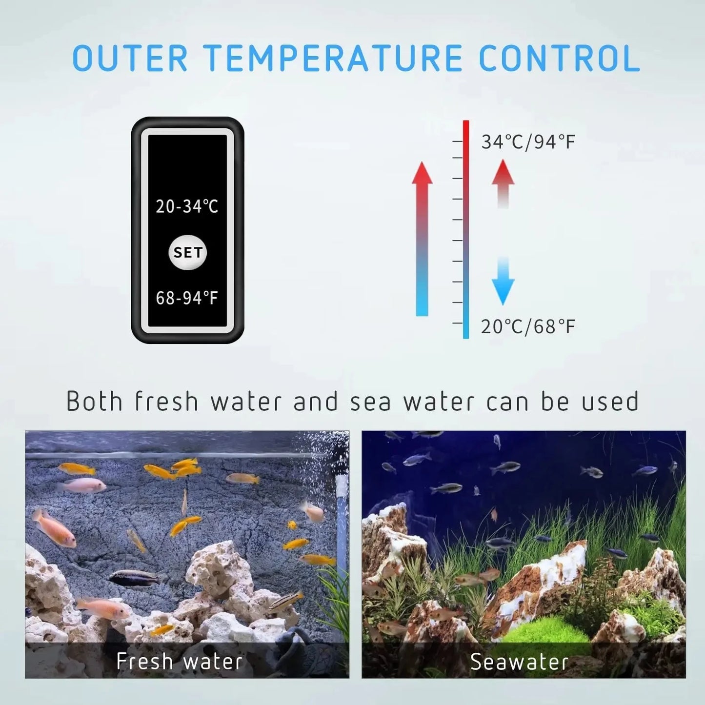 Fish Tank Aquarium Fish Tank Heater Diving Smart LED Temperature Display Adjustable Water Heating Rod Temperature Control 1200W