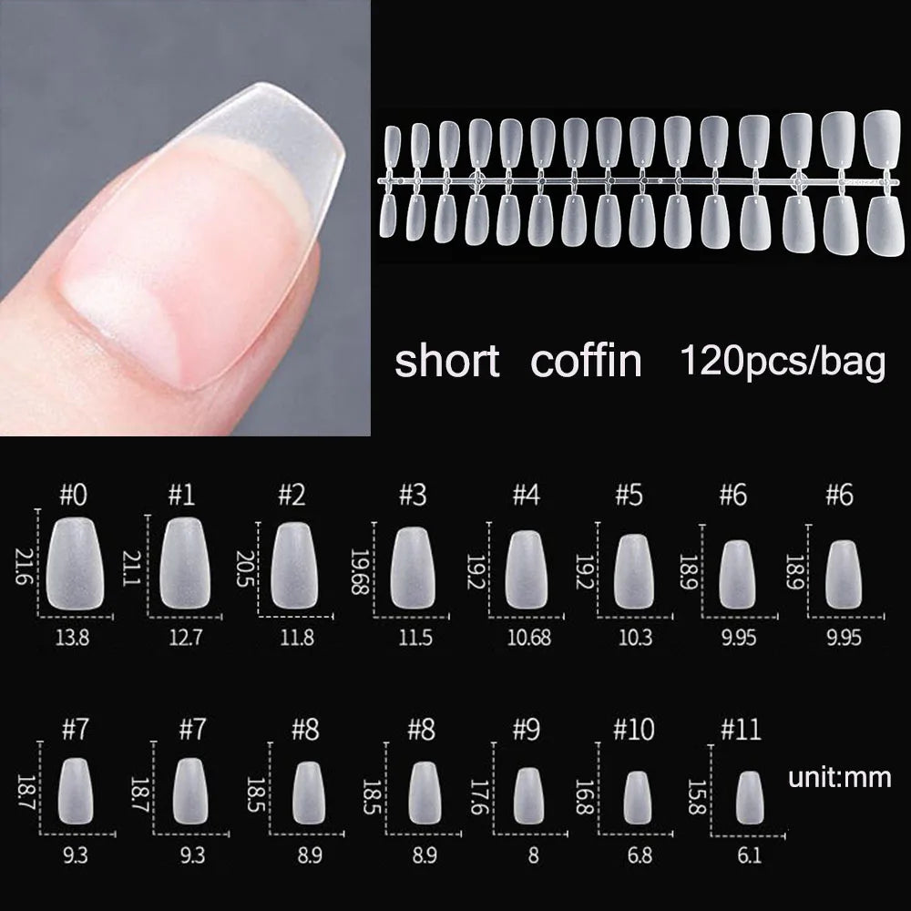 120pcs/bag Matte Press On Nail Tips Soft Full Cover False Nails Oval Almond Sculpted Fake Nail