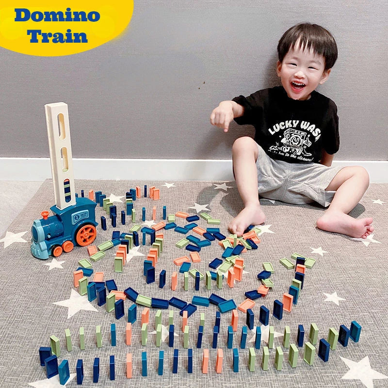 Kids Electric Domino Train Car Set With Sound Amp Light Automatic Laying Dominoes Blocks Game DIY Educational Toys For Children