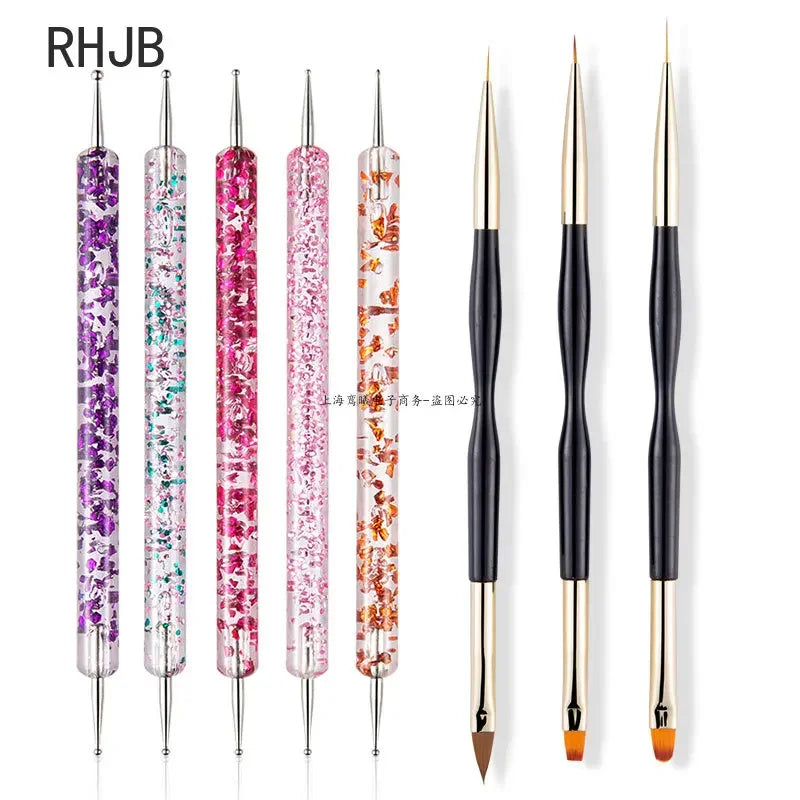 New 2025 Multiple nail art nail brush Design Tip Drawing Carving Dotting Nail Pen Builder Flat Liner Acrylic Gel Polish Manicure