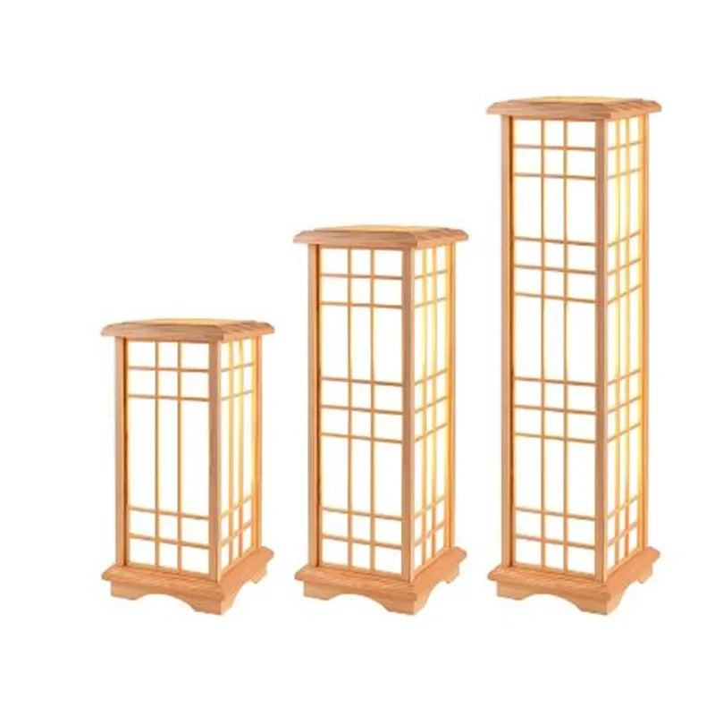 Modern Japanese Neutral Charming LED Lihting Foor Lamp Tatami Style Square Wood Made for Living Room Bedroom Home Decorative