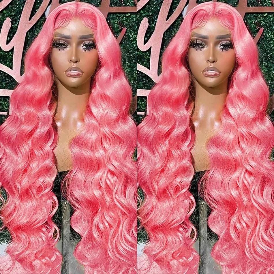 Pink Body Wave Wigs Colored HD Lace Frontal Wig 13x6 13x4 Brazilian Transparent 30 38 Inch Human Hair For Women Lace Front Wigs