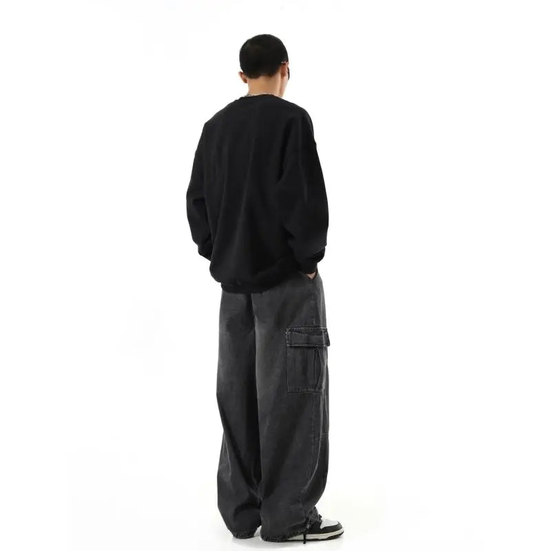 Y2k Black Baggy Cargo Jeans Trousers Men Streetwear Casual Hippie Jogging Wide leg Oversize Long Male Denim Pants