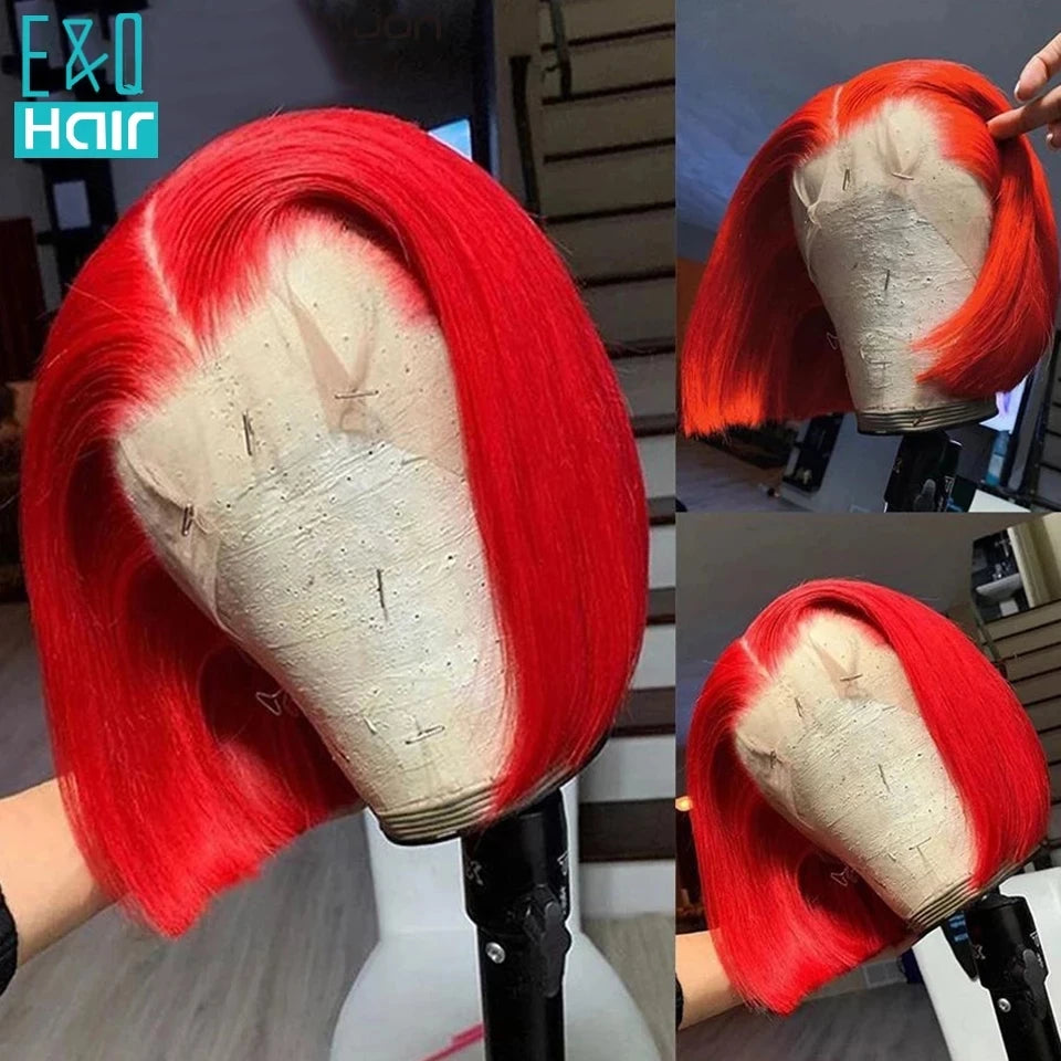 Ombre Colored Wig Straight Short Bob Human Hair Wigs For Women Brazilian Remy Transparent Lace Part  Pre Plucked With Baby Hair