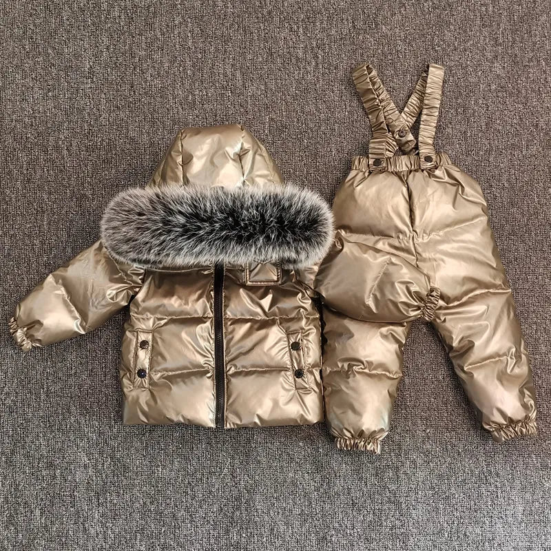 -30 Degree Russian Winter Boy Down Jacket Real Fur Waterproof Outerwear Coat Girl Winter Overalls 1-10 Years Kids Ski Snowsuit