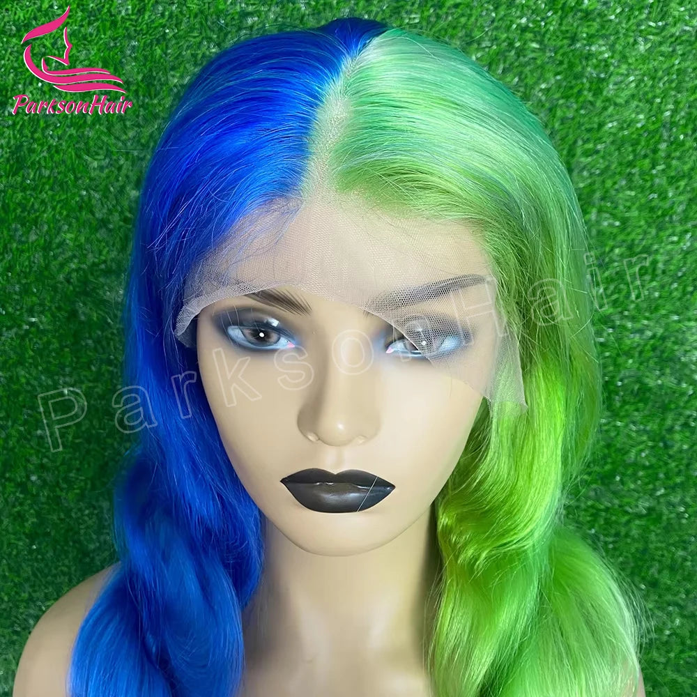 Highlight Black With green 13x6 HD Lace Frontal Wigs Human Hair Wig For Black Women Brazilian Hair Glueless T Part Lace Wigs