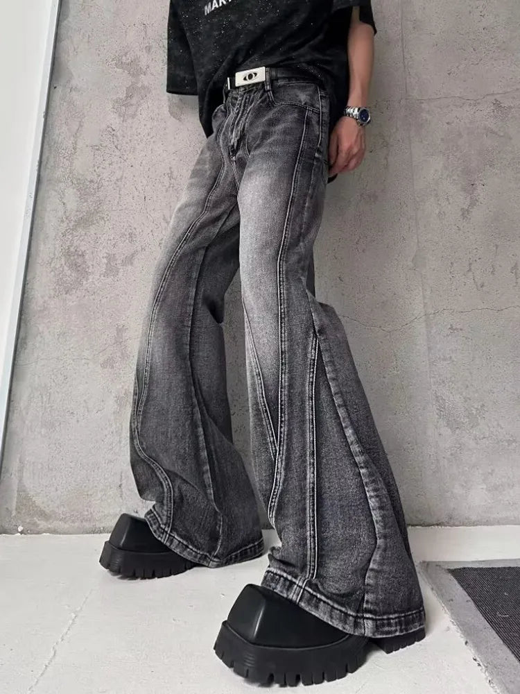 2025 Trashy Y2K Streetwear Washed Grey Baggy Stacked Flare Jeans Pants Men 90S Vintage Clothes Hip Hop Luxury Male Long Trousers