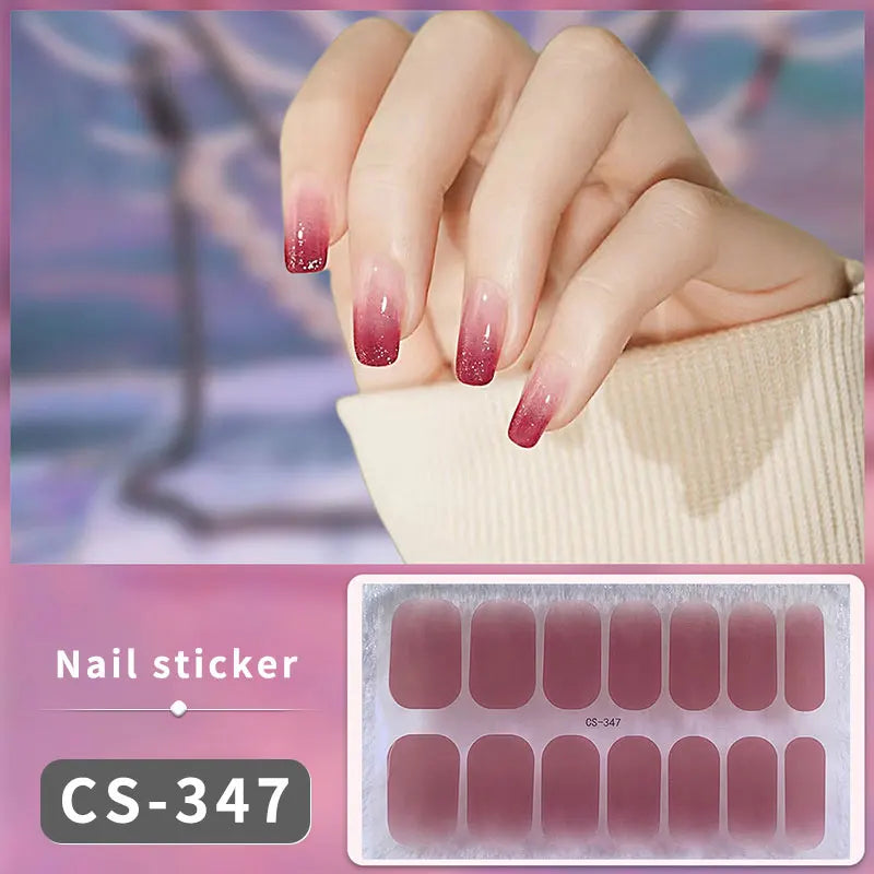 14/16Tips Fashion Gradient Nail Sticker Nail Art Stickers Self-Adhesive Simple Full Nail Wraps French DIY NAil Art Making