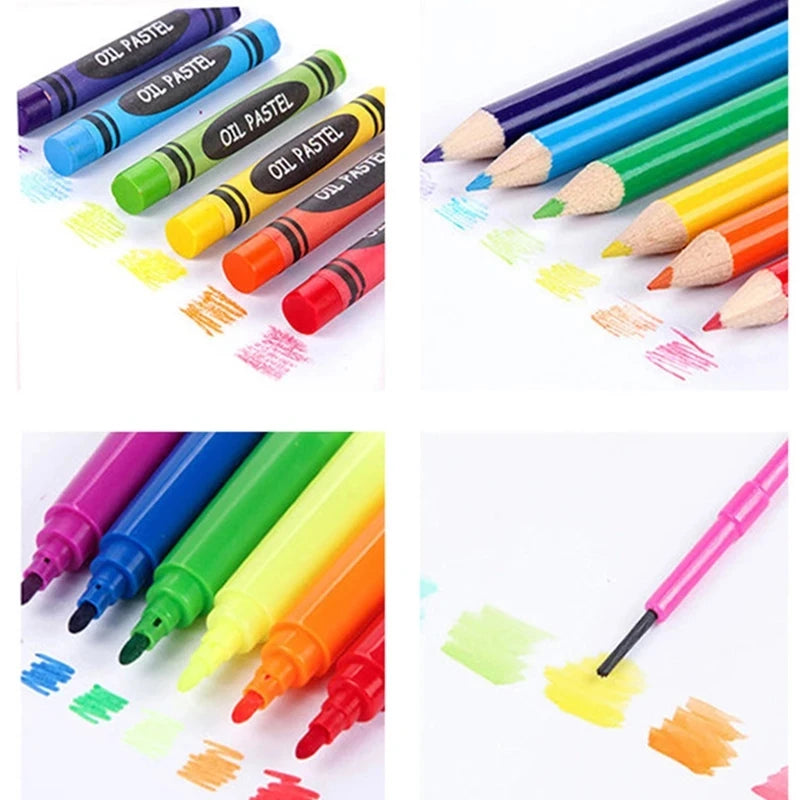 Educational Toys 42-208PCS Children Art Set Painting Watercolor Pencil Crayon Water Pen Doodle Drawing Board Kit Kids Gift