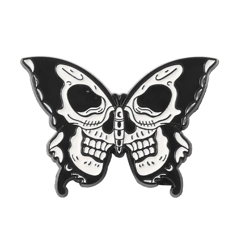 Custom Skeleton Butterfly Enamel Pins Black Skull  Gothic Punk Lapel Clothes Badges Brooches Backpack Jewelry Gifts For Friends