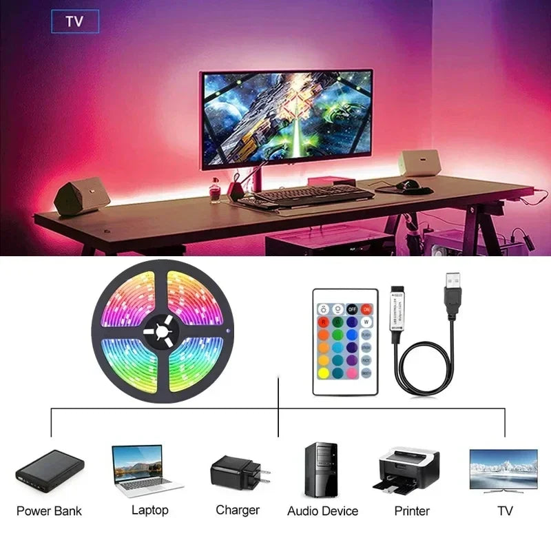 LED Strip Lights USB 1-30M RGB 5050 Bluetooth APP Control Luces Led Flexible Diode TV Backlight Room Decoration Lamp Ribbon