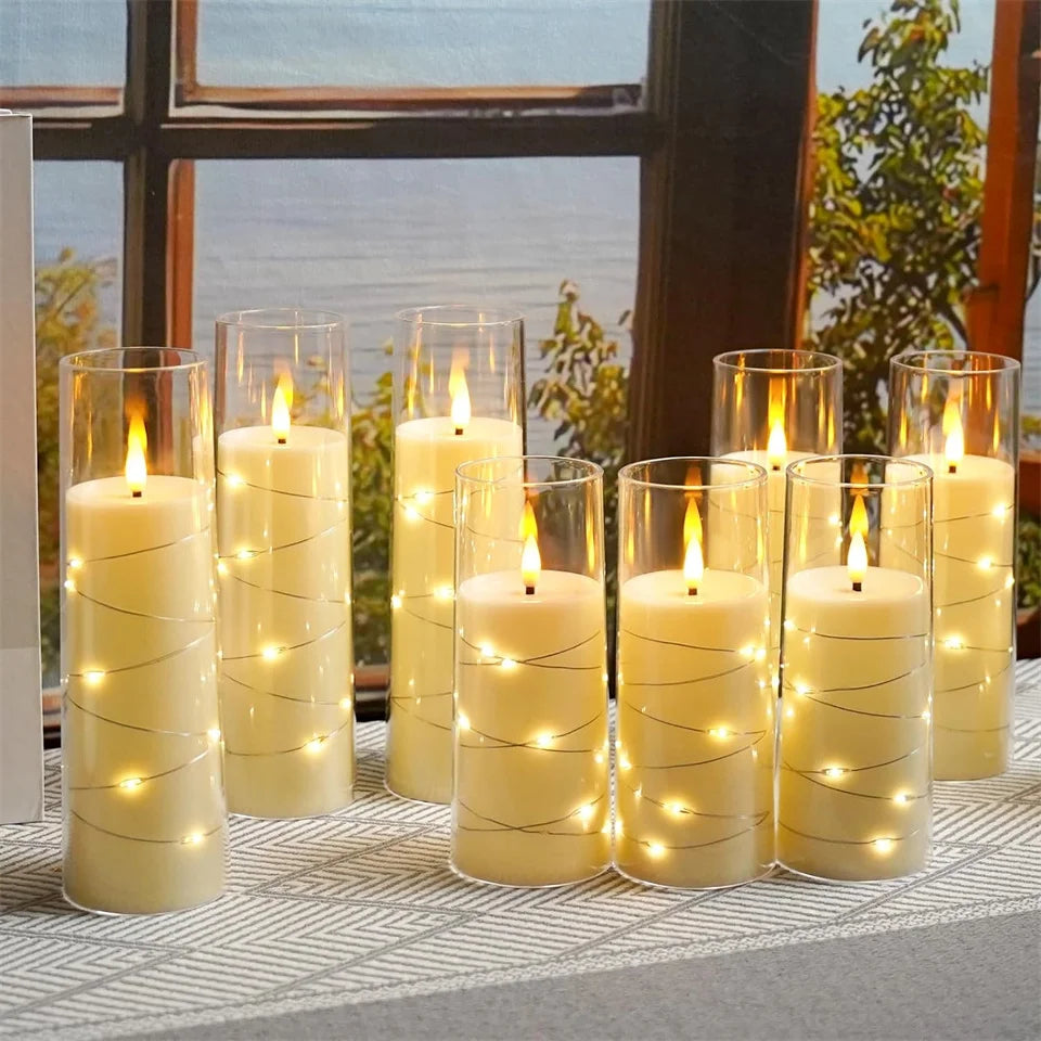 3 PCS/Set LED Flickering Flameless Candles Battery Operated Acrylic Electric Candle for Wedding Halloween Christmas Decor