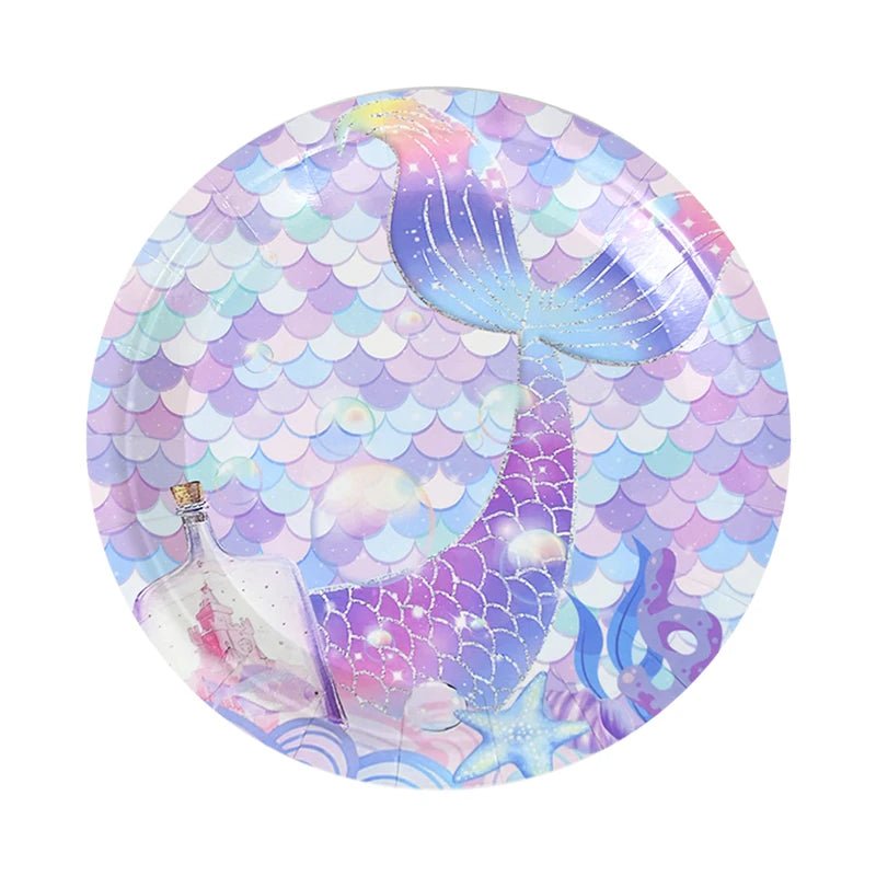 Little Mermaid Party Disposable Tableware Set Paper Plate Cup for Kids Girl Mermaid Theme Birthday Party Decoration Supplies