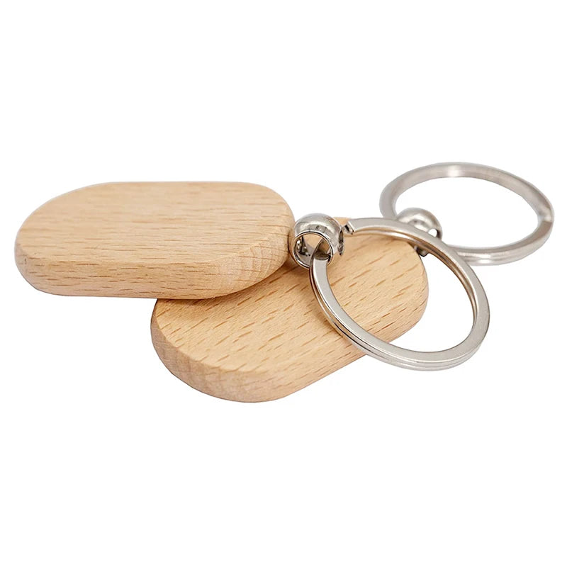 50/100pcs Blank Racetrack-Shaped Wooden Keychain DIY Wood Car Keyring Bulk Wholesale for Laser Engraving Customized Gift