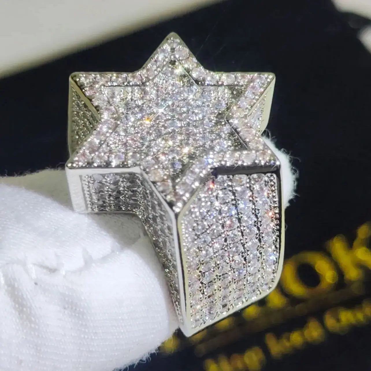 Silver Color Hexagram Star Ring Iced out Cubic Zirconia Punk Band Rings Hip Hop Jewelry US Size 7-11