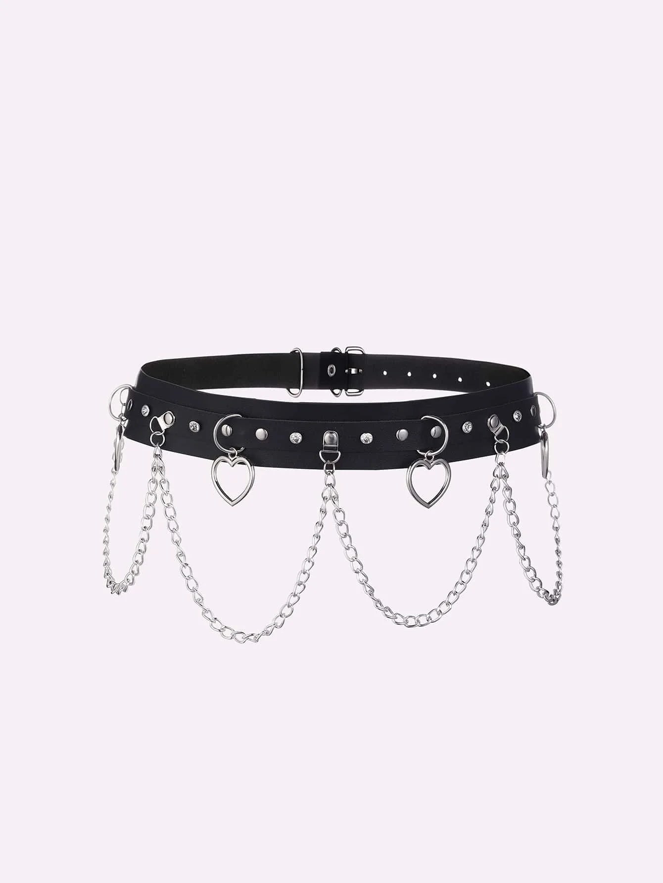 Moon Pendant Chain Fringe Goth Belt Punk Black PU Leather Belts Vintage Waistband For Women Girls