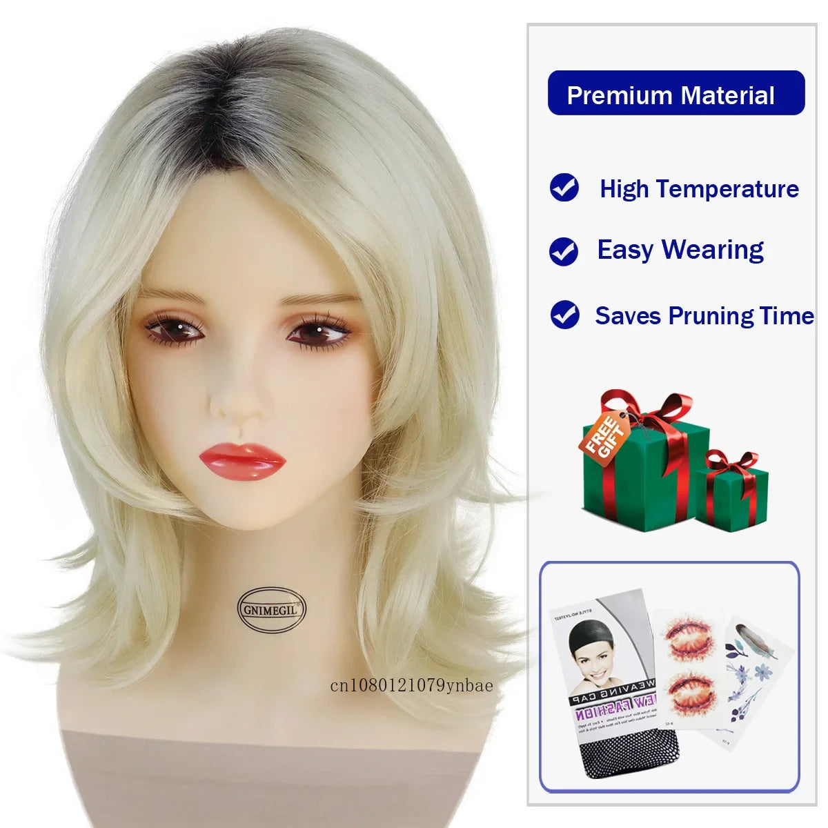 Synthetic Ombre Blonde Wig for Women 18 Inch Halloween Anime Cosplay Bride of Chucky Wigs Heat Resistant Halloween Costume