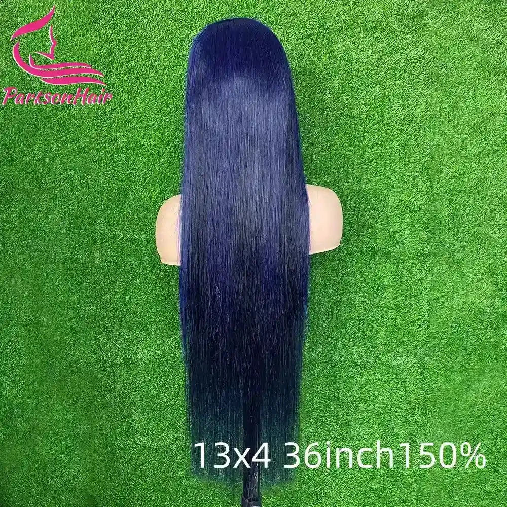 Midnight Blue Straight 13X4 HD Lace Frontal Human Hair Wigs Brazilian 13X6 Lace Front Wig Dark Blue 250% Density for Women