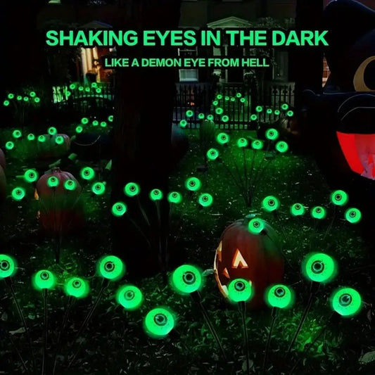 Halloween solar LED eye light decoration - green luminous eye post, flexible firefly effect, eerie outdoor decoration