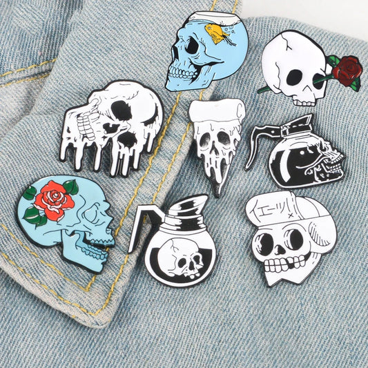 Wholesale Punk Skeleton Pins Skull Brooches Dark Lapel Pins Backpack Bag Hat Leather Jackets Fashion Accessory Gift for Friends