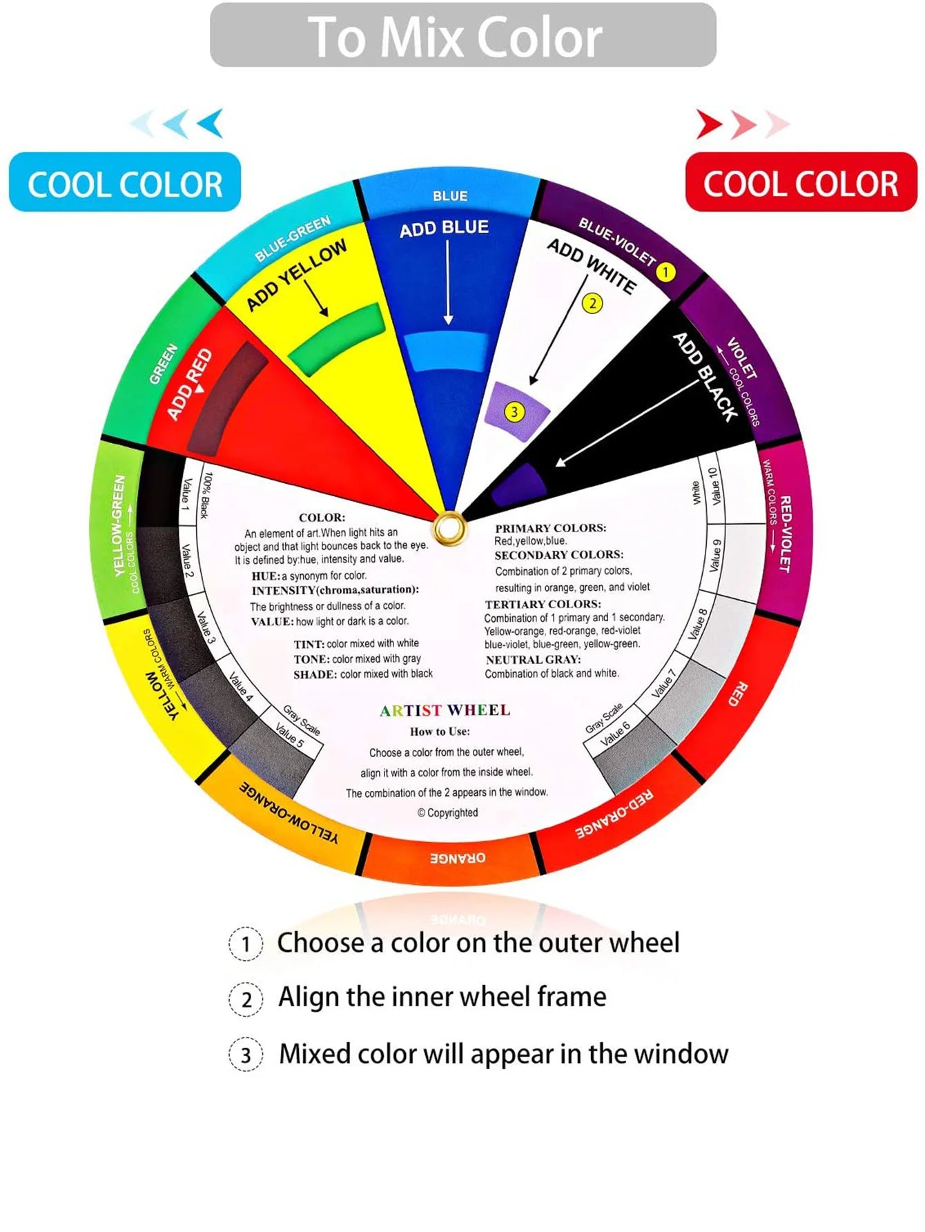 Bview Art Color Mixing Wheel for Artist and School Learning Guide Art Class Teaching Tool