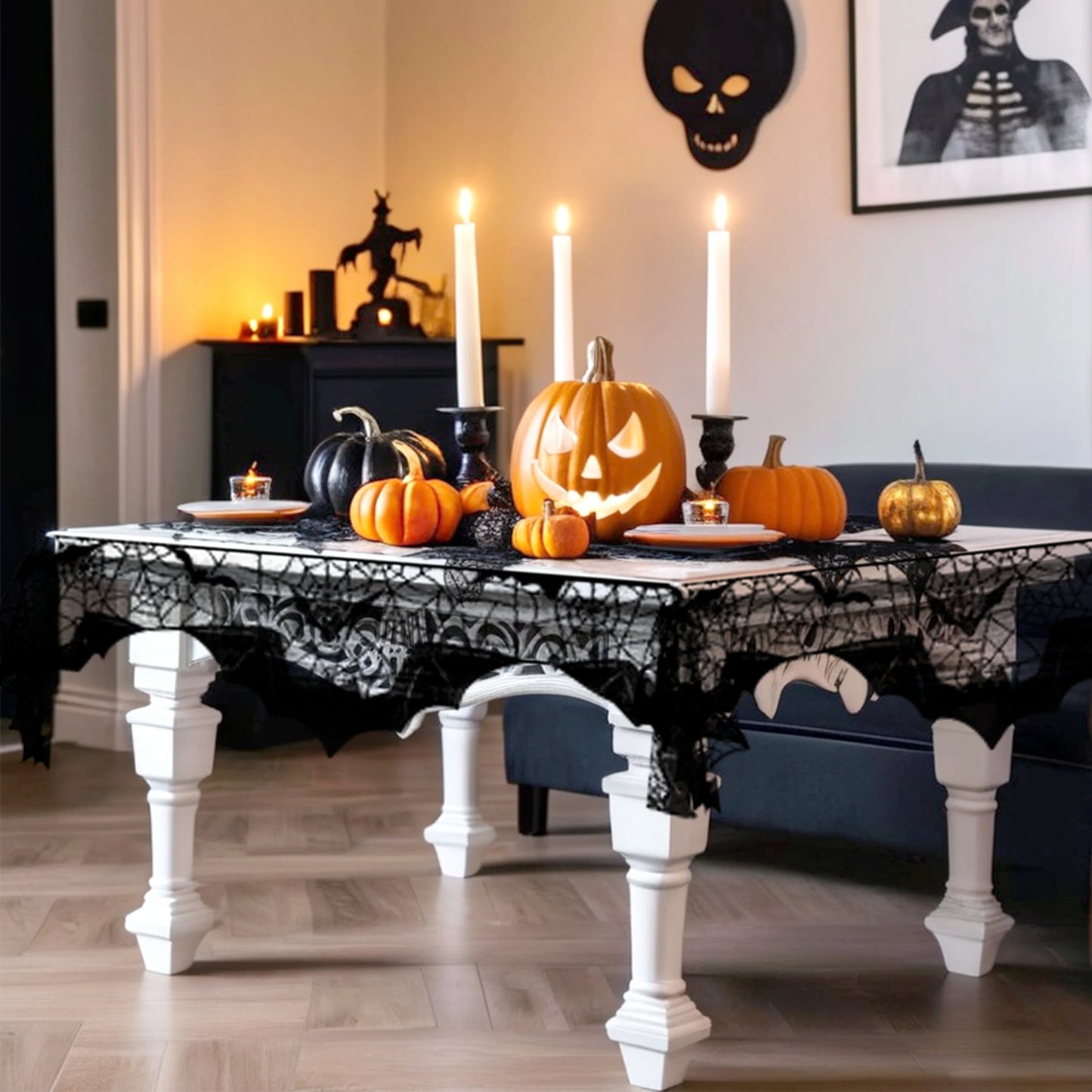 1 Pcs Halloween Spider and Bat (Skeleton) Mantel Scarf, Add Spooky Charm to Your Home Decor, Suitable for Home Outdoor Decoratio