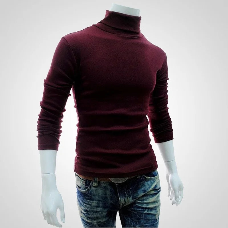 Mens Turtleneck Sweaters Thin Red Wine Pullovers Sweater For Men Solid Office Cotton Knitted Clothing Male Sweaters Hombre Tops