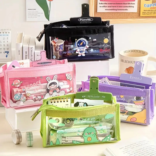 Cute Cartoon 6-layer Transparent Pencil Case Multi-functional Storage Stationery Box School Supplies Kawaii Stationery Bag 1pc