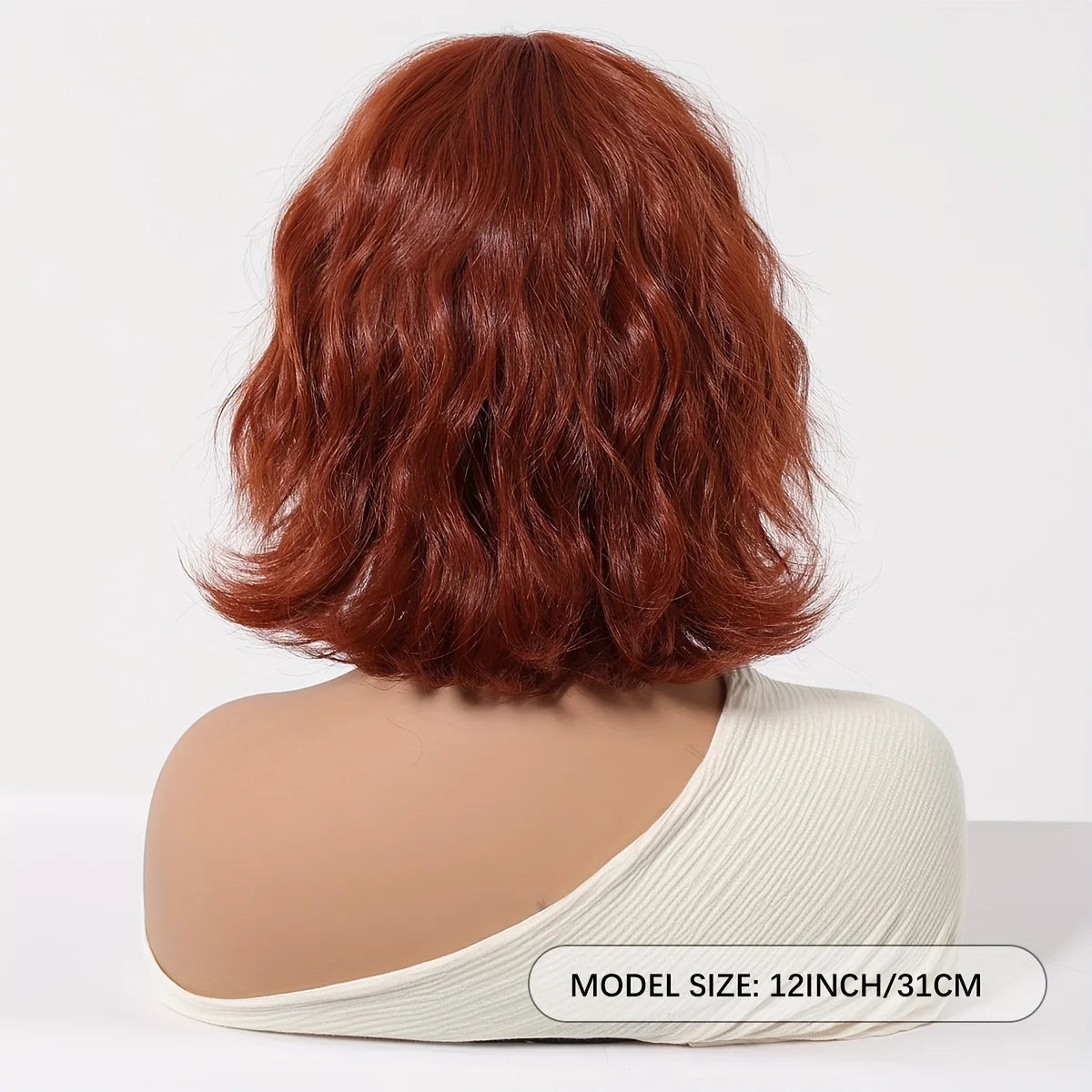 ALAN EATON Auburn Synthetic Wigs with Bangs Short Wavy Wig Red Brown Curly Hair for Party Cosplay Heat Resistant Fiber Wig