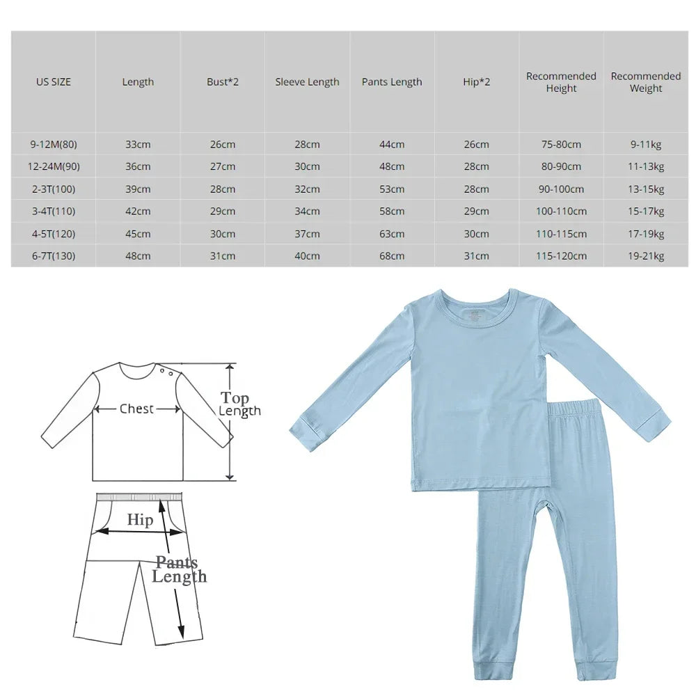 2024 Bamboo Fiber For Kids Pyjamas Solid Long Sleeve Pants Breathable Sleepwear Clothes Toddler Boy Girl Loungerwear Outfits