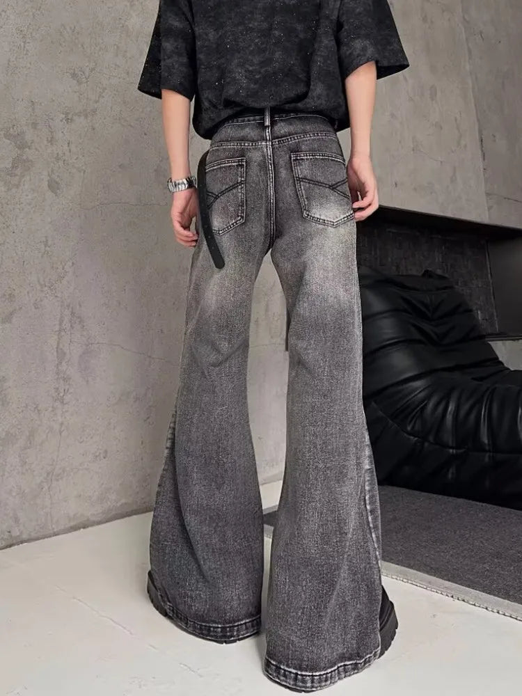 2025 Trashy Y2K Streetwear Washed Grey Baggy Stacked Flare Jeans Pants Men 90S Vintage Clothes Hip Hop Luxury Male Long Trousers