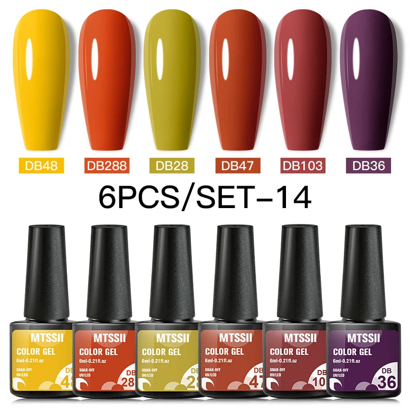 6PCS/SET Color Nail Gel Polish Set Kits  Base Top Coat  Varnish Soak Off UV Gel LED Semi Permanent All For Manicure Nail Art