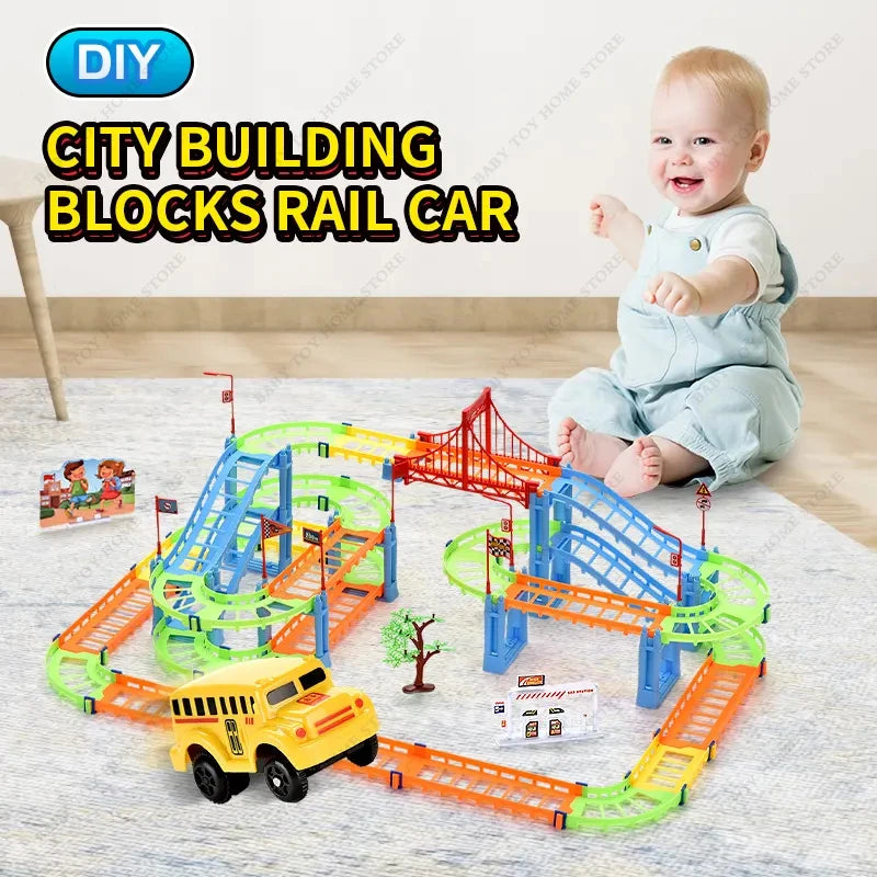 Railway Racing Track Set Educational DIY Bend Flexible Race Track Assembled Rail Smart Electronic Car Toys Gifts for Kids Boys