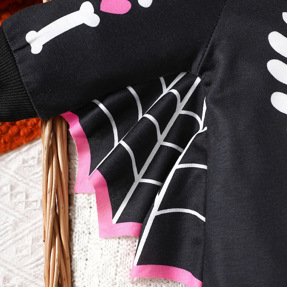 2024 Halloween Kids cosplay Costume Skull print Hooded Romper Batwing sleeve jumpsuit Toddler Baby jumpsuit