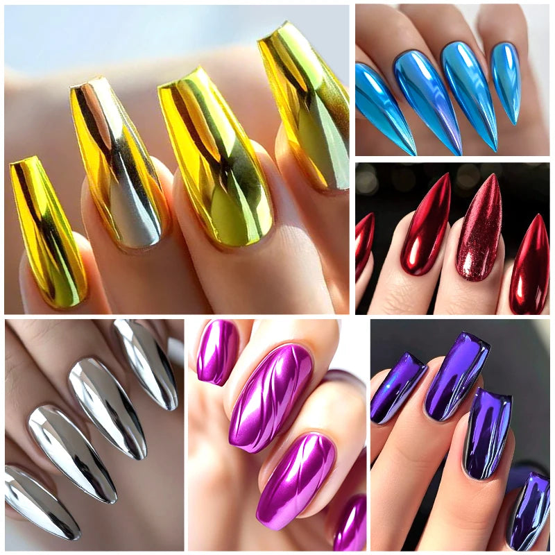 MEET ACROSS 8ml Dark Purple Glass Bottle Mirror Metallic Nail Polish Super Bright Metallic Effect Nail Art Varnish No Need Lamp