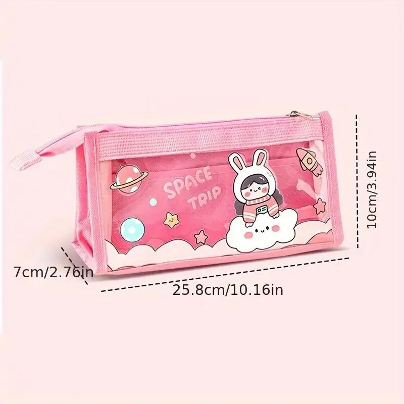 Cute Cartoon 6-layer Transparent Pencil Case Multi-functional Storage Stationery Box School Supplies Kawaii Stationery Bag 1pc