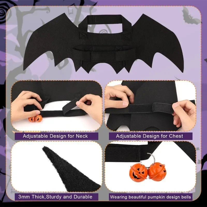 Pet Cat Halloween Clothes Funny Dog Costume Artificial Bat Wing With Bells Puppy Cosplay Prop Personalized Clothing Pet Supplies