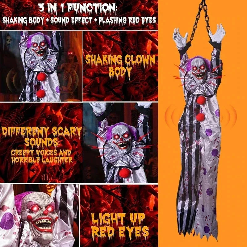 Halloween Animatronic Hanging Decoration Animated Talking Scary Clown  Electric Ghost Glowing Skeleton Female Ghost Horror Prop