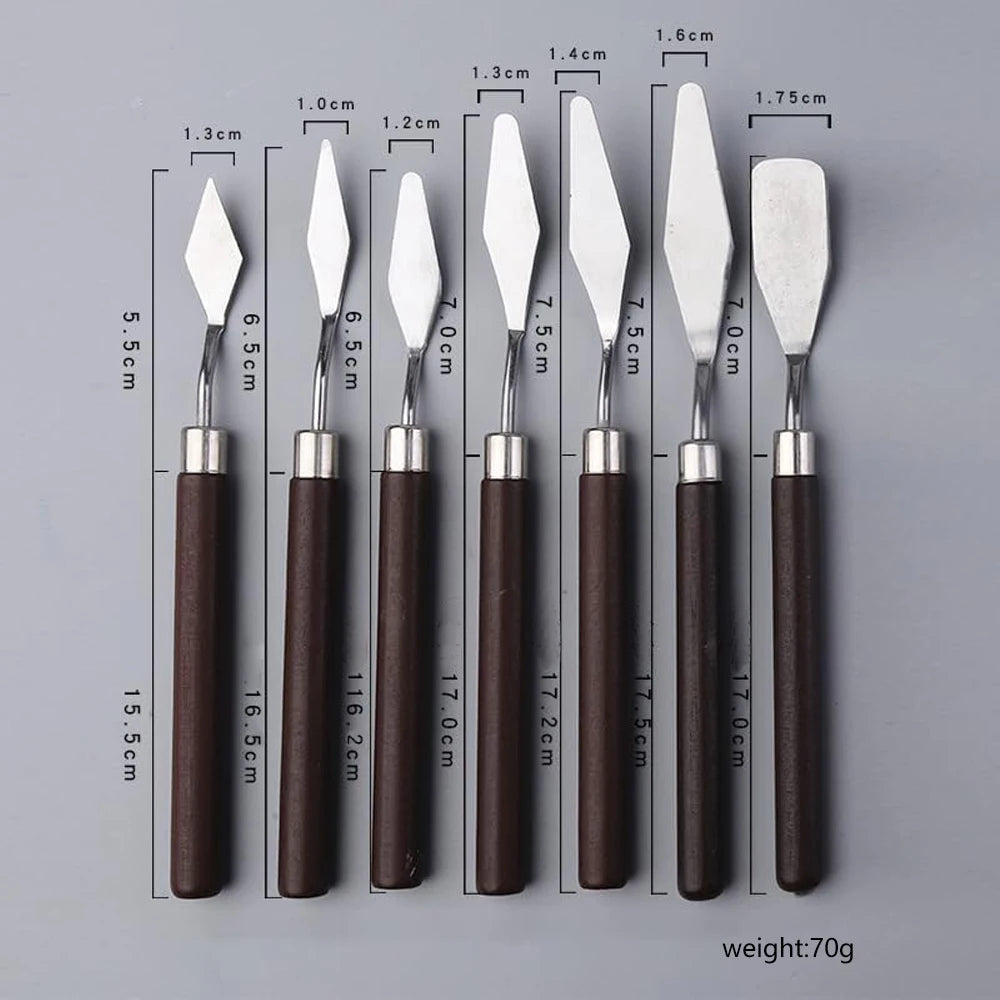 7/20pcs Cake Knife Professional Palette Knife Set Painting Stainless Steel Spatula Oil Paint Metal Knives Wood Handle