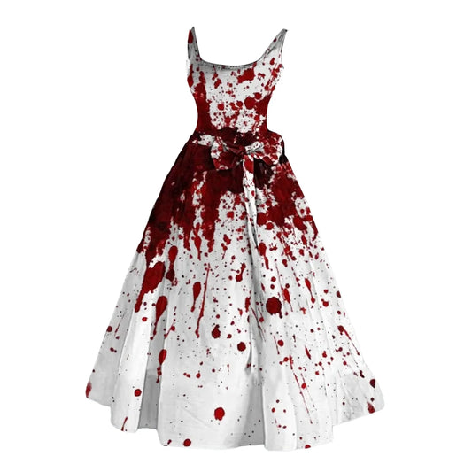 Halloween Scary Costumes Prom Dress For Women Bloody Print Flared Puffy Sleeveless Tunic Cocktail Dress Wedding Guest Dresses