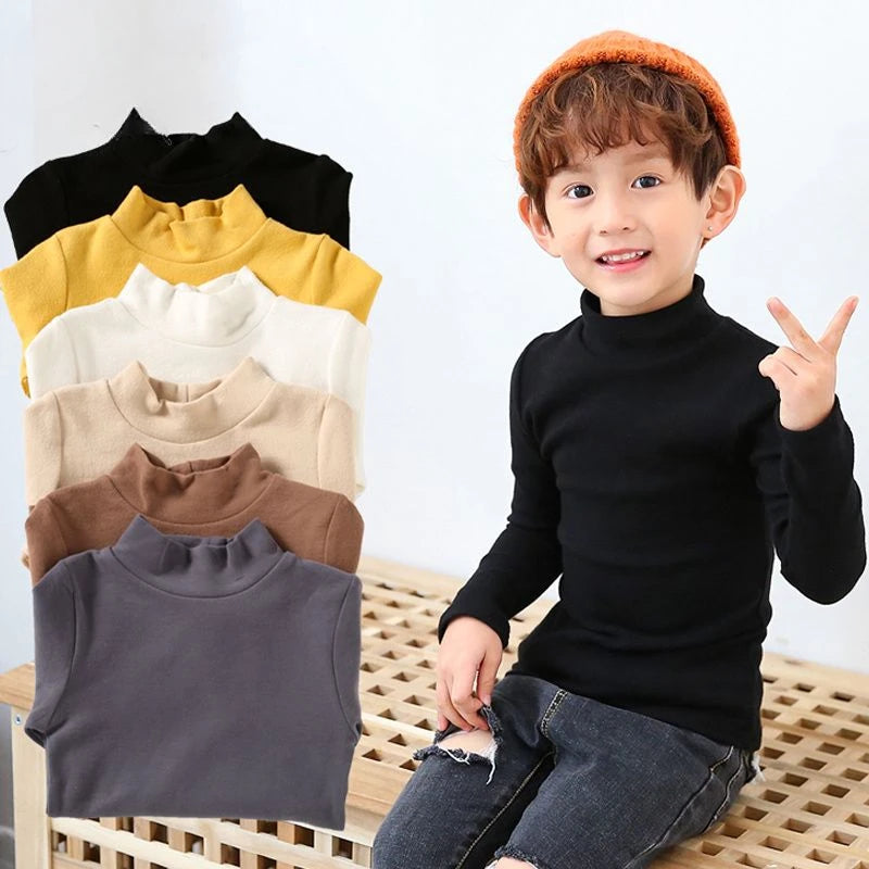 Boys' Half High Collar Underlay Shirt Children's Thickened Warm Mid Collar Versatile T-shirt Autumn/Winter Top