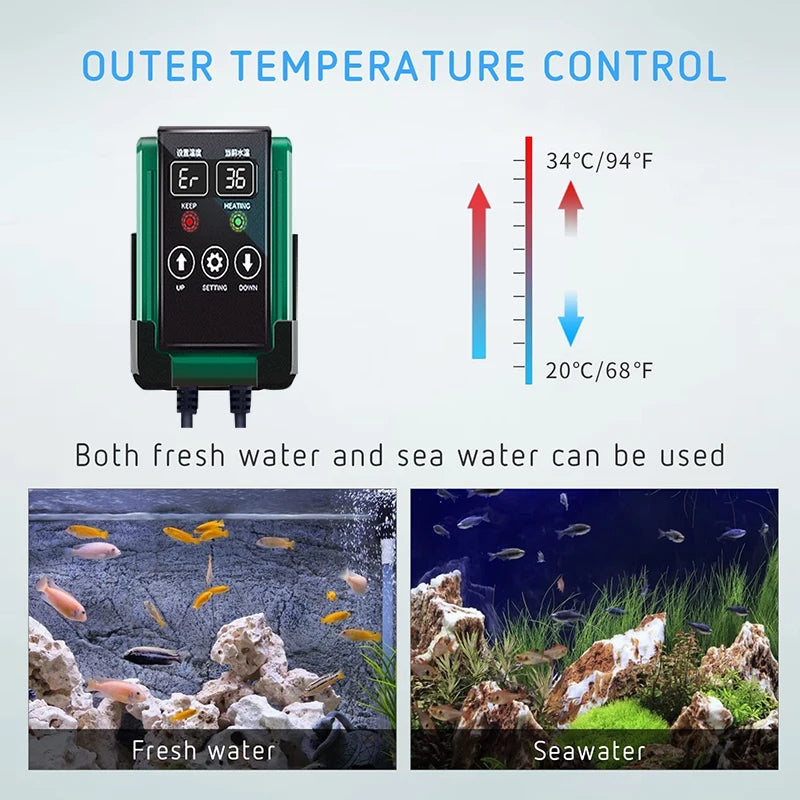 1200W Aquarium Fish Tank Heater  LED Temperature Display  Adjustable Water Heating Rod Constant Auto Temperature