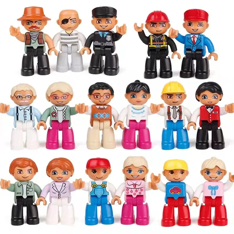 Big Building Block Action Figures Doll City Careers Family Policemen Compatible Duplos Children Kids Self Locking Assemble Toys