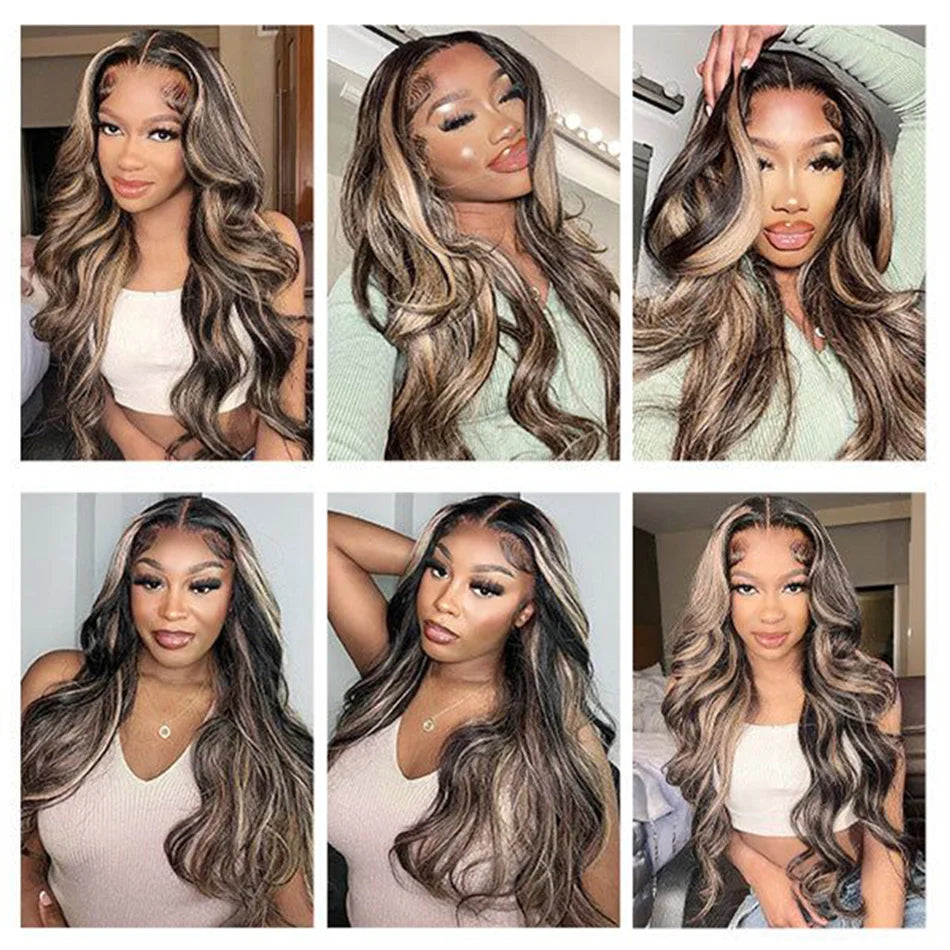 Blonde Highlight Body Wave Lace Front Human Hair Wig 13X4 Lace Frontal Human Hair Wigs For Women Hightlight 1B/27 Wig On Sale